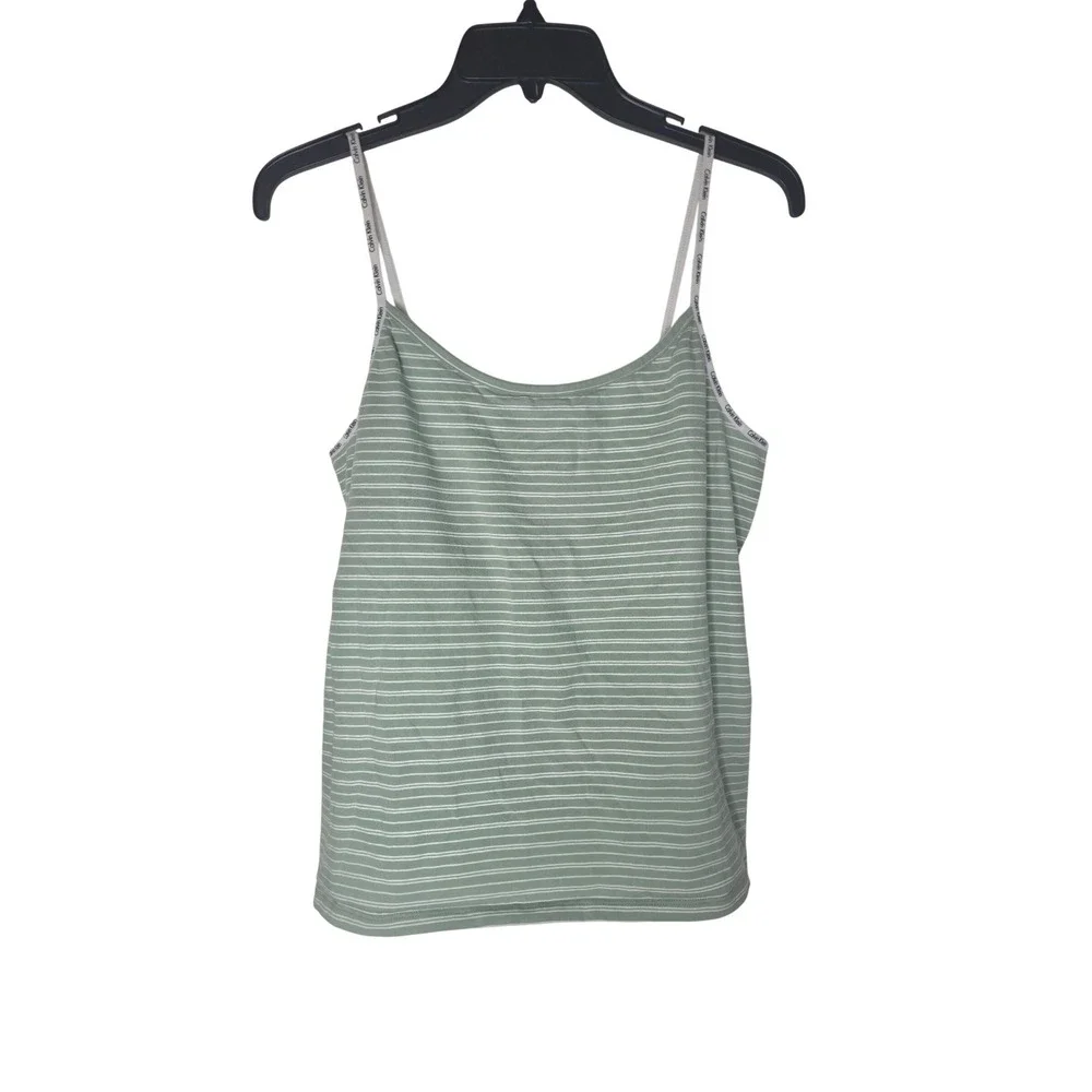Calvin Klein Womens XL Sage Green White Striped Pajama Set Cami Shorts QP13910